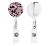 Leopard Print on Pink Retractable Badge Holder Reel Clip ID Card Holder for Doctor Nurse Student Office Worker