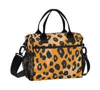 Leopard Print Orange Reusable Snack Bag with Shoulder Strap Big Lunch Bags for Women for School lonchera de Trabajo para Mujer