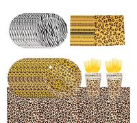 Leopard Print Party Supplies, 61Pcs Party Decorations Tableware, Plate, Cup, Napkin, Tablecloth Safari Animal Party Leopard Print Paper Tableware Kit