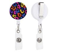Leopard Print Pattern Bold Neon Colors Retractable Badge Holder Reel Clip ID Card Holder for Doctor Nurse Student Office Worker