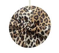 Leopard Print Pattern Ceramic Ornament, Round Ornaments with Hole, Hanging Ornament for Window Home Garden Christmas Day Party Wedding Decoration