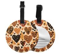 Leopard Print Pattern Round Luggage Tag 2PCS Cheetah Print Heart PU Leather Travel Bag Tag ID Labels Name Card Holder wtih Buckle for Luggage Suitcase Backpacks
