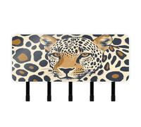 Leopard Print Pattern Wall Key Holder with Mail Organizer & 5 Self-Adhesive Hanging Decorative Wall Hook for Home Decor Living Room Kitchen