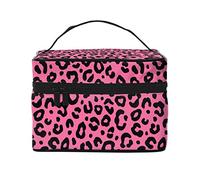 Leopard Print Peach Pink Travel Cosmetic Bag for Women Girl Large Makeup Organizer Portable Toiletries