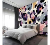 Leopard Print Peel and Stick Wall Mural Abstract Animal Print Canvas Removable Wallpaper,Self-Adhesive Premium Fabric Textured Wall Stickers Decor for Lounge Bedroom 366x254 cm