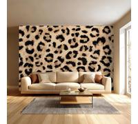 Leopard Print Peel and Stick Wall Mural Black Brown Animal Theme Canvas Removable Wallpaper,Self-Adhesive Premium Fabric Textured Wall Stickers Decor for Lounge Bedroom 366x254 cm