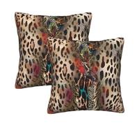 Leopard Print Pillow Cases Abstract African Animal Leopard Wildlife Retro Throw Pillowcases Cushion Cover Home Decor Pillow for Sofa Bed 18x18 Inch Set of 2
