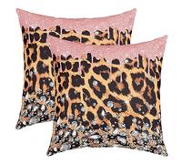 Leopard Print Pillow Covers for Couch Set of 2,Girly Pink Sequin Print Retro Wild Animals Skin Pillow Cases Cushion Covers 16"x16" for Kids Adults,Luxury Diamond Square Cushion Cases Set for Bedroom