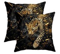 Leopard Print Pillow Covers Set of 2, Black Gold Decorative Animal Throw Pillows, Wild Safari Cushion Cases for Home Sofa Bed Couch 20x20 Inch