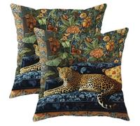 Leopard Print Pillow Covers Set of 2, Nature Inspired Floral Couch Throw Pillows, Bohemian Decorative Square Home Decor for Living Room Sofa Bed 20x20 Inch