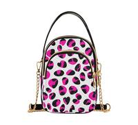 Leopard Print Pink Black White Single Shoulder Handbags Chain Strap Wallet Phone Purse Floral Print Zipper Lady Bowler Satchel, 5.9" × 8.3" × 3.1"