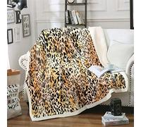 Leopard Print Plush Throw Blanket Cheetah Print Blanket for Bed Couch Travel Wild Animal Theme Fleece Blankets Wildlife Style Luxury Yellow Room Decor Sherpa Blanket Double 60"x79"