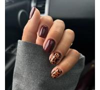 Leopard Print Press on Nails Autumn Winter Red Acrylic False Nails