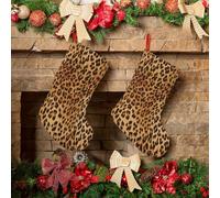 Leopard Print Print Christmas Stockings Plush Xmas Stockings Fireplace Hanging Stocking For Christmas Party Decorations