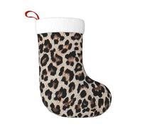 Leopard Print Print Plush Christmas Stocking, Large Festive Hanging Ornament For Tree, 45cm Polyester Style Holiday Decor