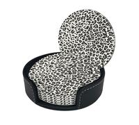 Leopard Print Print Round Leather Coasters - Set Of 6, Ultra-Fiber Pu Leather