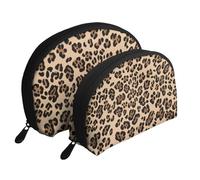 Leopard Print Print Shell-Shaped 2-Piece Makeup Bag Set Travel Cosmetic Organiser Stylish Storage for Beauty & Gifts for Women Girls