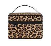 Leopard Print -Print Waterproof Large Cosmetic Bag for Travel & Gym, Makeup Organizer with 4 Elastic Straps & Compartments,Premium Twill Fabric.