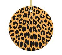 Leopard Print Print Xmas Ceramic Ornaments Christmas Tree Round Shaped Hanging for Home Office Decor