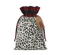 Leopard Print Printed Christmas Drawstring Linen Gift Bags â€“ Reusable Burlap Fabric Bags With Tags For Christmas Gifts, Party Favors, Wedding Decor & Holiday Packaging 2 Sizes