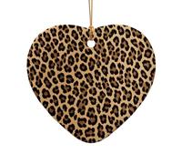(Leopard Print) Printed Christmas Tree Ceramic Ornaments Pendants 1 PCS Xmas Ornaments for Novel Heart Shape