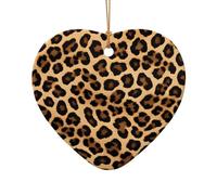 (Leopard Print) Printed Christmas Tree Ceramic Ornaments Pendants 1 PCS Xmas Ornaments for Novel Heart Shape