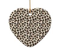 (Leopard Print) Printed Christmas Tree Ceramic Ornaments Pendants 1 PCS Xmas Ornaments for Novel Heart Shape
