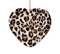 (Leopard print) Printed Christmas Tree Ceramic Ornaments Pendants 1 PCS Xmas Ornaments for Novel Heart Shape