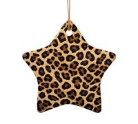 (Leopard Print) Printed Christmas Tree Ceramic Ornaments Pendants 1 PCS Xmas Ornaments for Novel Star Shape
