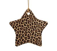 (Leopard Print) Printed Christmas Tree Ceramic Ornaments Pendants 1 PCS Xmas Ornaments for Novel Star Shape