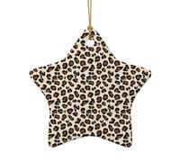 (Leopard Print) Printed Christmas Tree Ceramic Ornaments Pendants 1 PCS Xmas Ornaments for Novel Star Shape
