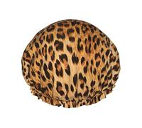 Leopard Print Printed Reusable Bathing Cap, Dual Layer Hair Cover For Long Thick Hair, 10.6in Headgear
