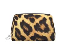 Leopard Print Printed Small Makeup Bag Portable Leather Make up Bag Travel Cosmetic Bags Organizer for Women, Silver Zipper