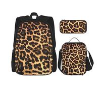 Leopard Print Prints Backpack 3-Piece School Bag with Lunch Box and Pencil Case Set - Suitable for Boys and Girls