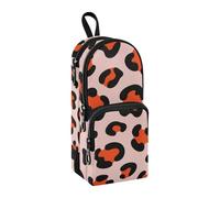 Leopard Print Red Salmon Nylon 3 Compartments Boys Pencil Bag Multi-purpose and aesthetic Zipper Mesh Pencil Case Stationery for Kids Elementary 1600ml