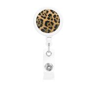 Leopard Print Retractable Id Card Clip Scroll with 360 ° Rotating Alligator Clip, Suitable for Office Staff