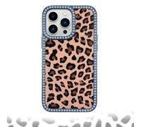 Leopard Print Rhinestone Phone Case,Leopard Print Pattern TPU Hard Cover Shockproof Phone Case Blue,Electroplated Diamonds Leopard Face Large Hole Lens Phone Case