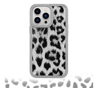 Leopard Print Rhinestone Phone Case,Leopard Print Pattern TPU Hard Cover Shockproof Phone Case Silver,Electroplated Diamonds Leopard Face Large Hole Lens Phone Case