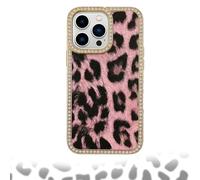 Leopard Print Rhinestone Phone Case,Leopard Print Pattern TPU Hard Cover Shockproof Phone Case Yellow,Electroplated Diamonds Leopard Face Large Hole Lens Phone Case