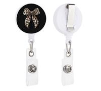 Leopard Print Ribbon Bow Flowing Loops Tails Retractable Badge Holder Reel Clip ID Card Holder for Doctor Nurse Student Office Worker