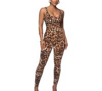 Leopard Print Romper for Women, Sleeveless U Neck Spaghetti Strap One Piece Jumpsuits, Stretchy Full Body Unitard Bodysuit Party Club Going Out, Slim Fit Yoga Playsuit for Workout Fitness Daily Wear