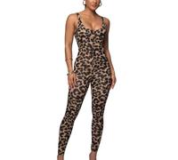 Leopard Print Romper for Women, Sleeveless U Neck Spaghetti Strap One Piece Jumpsuits, Stretchy Full Body Unitard Bodysuit Party Club Going Out, Slim Fit Yoga Playsuit for Workout Fitness Daily Wear