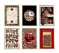 Leopard Print Room Decor - 6PCS Cheetah Print Room Decor, Unframed Canvas Aesthetic Wall Art Posters, Y2K Funky Decoration, Cheetah Prints Wall Decoration for Bedroom Living Room Bar Cafe (20X 25CM )