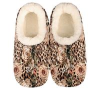 Leopard Print Roses Flowers Slippers for Women Slipper Socks Soft House Slippers Shoes for Bedroom Indoor, Winter Cozy Christmas Gifts