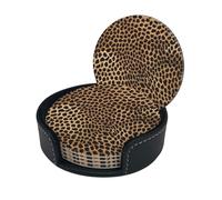 (Leopard Print) Round Drink Coasters Set Pu Leather Coasters Set Of 6 For Home Office Restaurant Bar Decoration