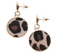 Leopard Print round Stud Earrings 2Pcs Set Alloy Vintage Ethnic | Leopard Printed Geometric Pendant Design, Irregular Resin Look, Dating or Office Wear, for Girls and Women, Easy to Pair