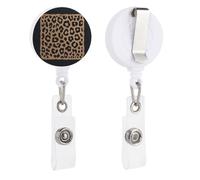 Leopard Print Rounded Rectangle Retractable Badge Holder Reel Clip ID Card Holder for Doctor Nurse Student Office Worker