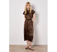 Leopard Print Satin Midi Dress Apricot Brown 18
