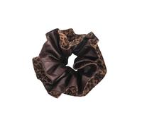 Leopard-Print Scrunchies PU Leather Double-Layer Hair Tie Elegant Hairband for Ponytails, Buns, and Low Ponytails