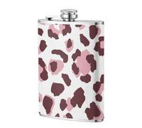 Leopard Print Seamless Pink Animals African,304 Stainless Steel 8oz Flask Pu Leather Case, Pocket Flagon Outdoor Flat Liquor Flask